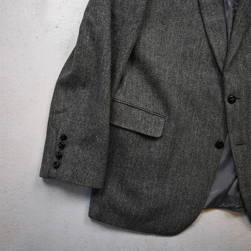 Vtg Joe Namath 48L Gray Herringbone Wool‎ Tweed Mens Blazer Jacket Sport Coat_3